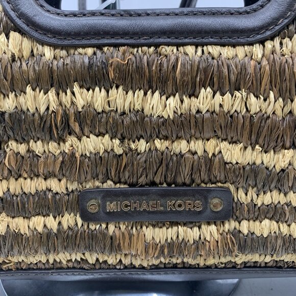 Michael Kors Straw Rosalie Leather Trim Small Crossbody Clutch Bag Purse - Picture 11 of 12